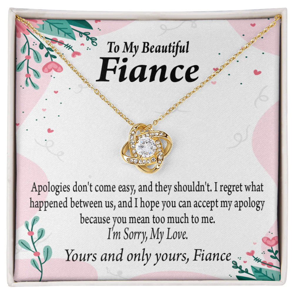 Fiancee I'm Sorry My Love Infinity Knot CZ Necklace Gold Tone Standard Box